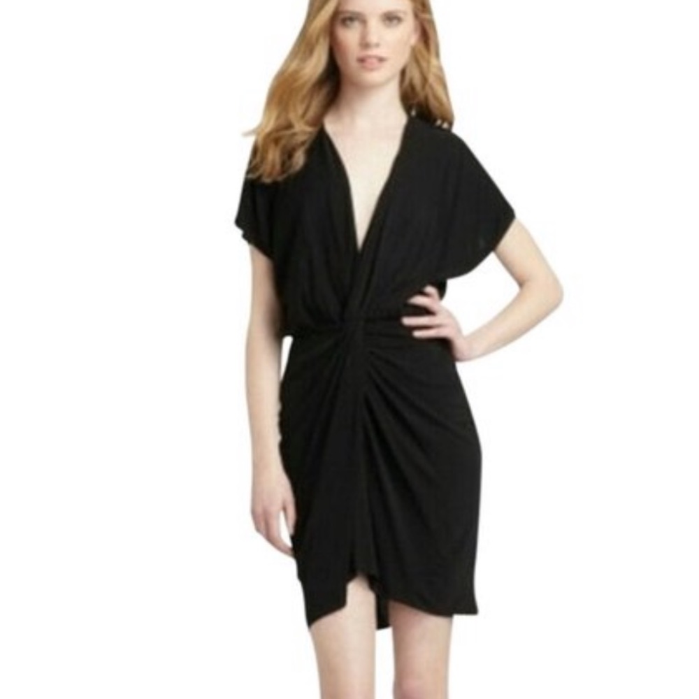 Haute Hippie Black Ruched Wrap Mini Dress
